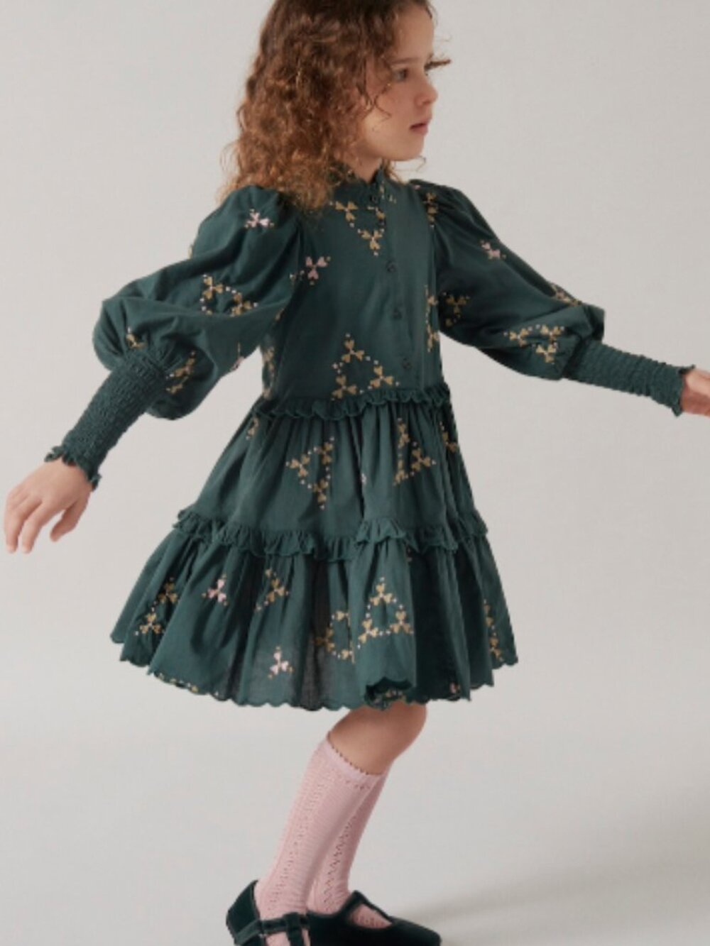 MarMar Copenhagen Dela Dress Deep Forest Hearts Girls Size 8